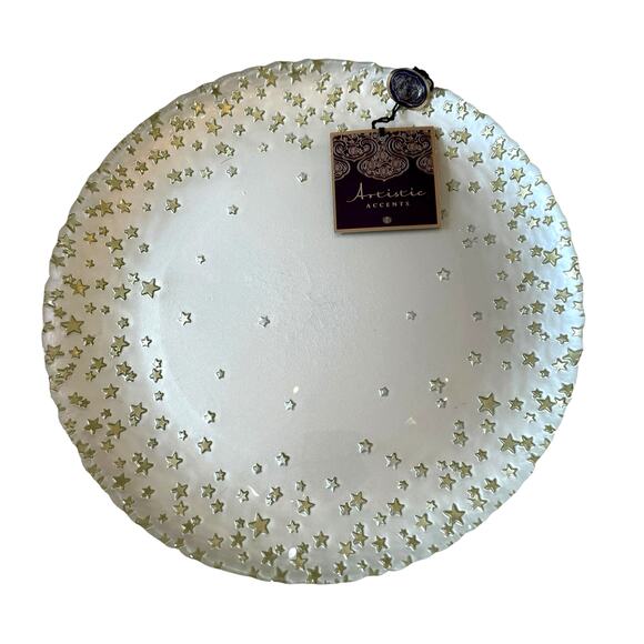 Artistic Accents Hand Decorated 13” Turkish Glass Plate Gold Stars NEW - Picture 6 of 7